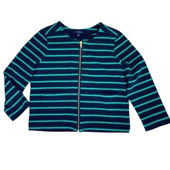 Lands’ End Nautical Blazer Zip-up Jacket Kelly Green & Navy Blue Striped Sz 10 - Picture 6 of 15